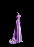 Niulatu A line Halter Neckline Lilac Satin Prom Dress Ruffle Long Party Dress SD2910