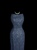 Niulatu Mermaid Boat Neck Blue Sequin Backless Prom Gown Fairy Prom Dresses SD2911