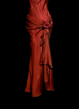Niulatu Mermaid Halter Neckline Red Satin Prom Dress Ruffle Long Party Dress SD2912