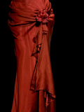Niulatu Mermaid Halter Neckline Red Satin Prom Dress Ruffle Long Party Dress SD2912