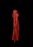 Niulatu Mermaid Halter Neckline Red Satin Prom Dress Ruffle Long Party Dress SD2912