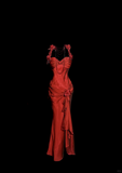 Niulatu Mermaid Halter Neckline Red Satin Prom Dress Ruffle Long Party Dress SD2912