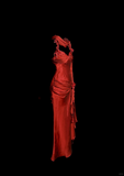 Niulatu Mermaid Halter Neckline Red Satin Prom Dress Ruffle Long Party Dress SD2912