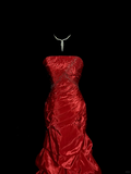 Niulatu Mermaid Strapless Neckline Red Taffeta Prom Dress Ruffle Long Party Dress SD2917