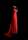 Niulatu Mermaid Spaghetti Straps Satin Red Prom Gown Fairy Prom Dresses SD2935