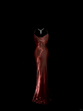 Niulatu Mermaid Spaghetti Straps Burgundy Prom Dress Ruffle Long Party Dress S2935