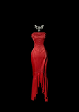 Niulatu High Low Strapless Red Long Prom Gown Fairy Prom Dresses SD2935