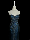 Niulatu Mermaid Sweetheart Sleeveless Long Blue Slit Prom Gown Fairy Prom Dresses SD2936