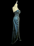 Niulatu Mermaid Sweetheart Sleeveless Long Blue Slit Prom Gown Fairy Prom Dresses SD2936