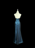 Niulatu Mermaid Sweetheart Sleeveless Long Blue Slit Prom Gown Fairy Prom Dresses SD2936