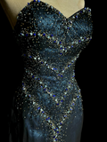 Niulatu Mermaid Sweetheart Sleeveless Long Blue Slit Prom Gown Fairy Prom Dresses SD2936