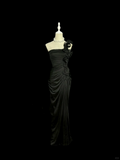Niulatu Mermaid One Shoulder Black Satin Long Prom Dress Party Dress SD2939
