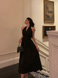 Niulatu A line V Neckline Sleeveless Black Knee Length Prom Dresses Black Birthday Dress SD293