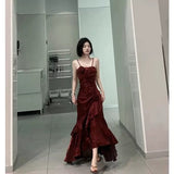Niulatu Mermaid Spaghetti Straps Burgundy Long Party Dresses Birthday Outfits SD2947