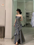Niulatu Mermaid Spaghetti Straps Gray Long Party Dresses Birthday Outfits SD2949
