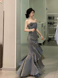 Niulatu Mermaid Spaghetti Straps Gray Long Party Dresses Birthday Outfits SD2949
