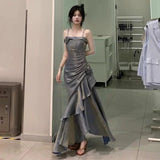 Niulatu Mermaid Spaghetti Straps Gray Long Party Dresses Birthday Outfits SD2949