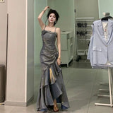 Niulatu Mermaid Spaghetti Straps Gray Long Party Dresses Birthday Outfits SD2949