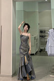Niulatu Mermaid Spaghetti Straps Gray Long Party Dresses Birthday Outfits SD2949