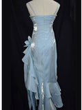 Niulatu Baby Blue Vintage Floral Dress Asymmetrical Hem Prom Gown SD2954