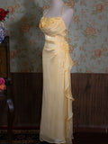 Niulatu Yellow Halter Neck Floral Prom Gown Fairy Princess Prom Dress SD2955