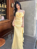 Niulatu Yellow Halter Neck Floral Prom Gown Fairy Princess Prom Dress SD2955