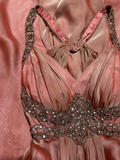 Classy A Line Halter Pink Beads Evening Dress Long Prom Dresses HZ1214