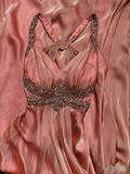 Niulatu Mermaid V Neckline Pink Backless Long Prom Gown Fairy Prom Dresses SD2956