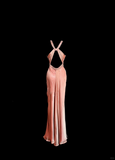 Niulatu Mermaid V Neckline Pink Backless Long Prom Gown Fairy Prom Dresses SD2956