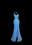 Niulatu Mermaid Sweetheart Blue Chiffon Long Prom Gown Fairy Prom Dresses SD2957
