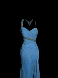 Niulatu Mermaid Sweetheart Blue Chiffon Long Prom Gown Fairy Prom Dresses SD2957