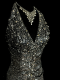 Niulatu Mermaid V Neckline Gray Sequin Long Prom Gown Fairy Prom Dresses SD2958