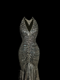 Niulatu Mermaid V Neckline Gray Sequin Long Prom Gown Fairy Prom Dresses SD2958