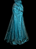 Niulatu Mermaid Strapless Tulle Blue Long Prom Gown Fairy Prom Dresses SD2959
