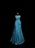 Niulatu Mermaid Strapless Tulle Blue Long Prom Gown Fairy Prom Dresses SD2959