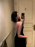 Niulatu Mermaid V Neckline Backless Black Slit Prom Dresses Birthday Outfits SD295
