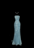 Niulatu Mermaid Strapless Tulle Blue Beads Long Prom Gown Fairy Prom Dresses SD2960