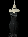 Niulatu Mermaid Sweetheart Black Sequin Long Prom Gown Fairy Prom Dresses SD2961
