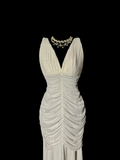 Classy Mermaid V Neckline Chiffon White Beads Long Evening Dress Prom Dresses HZ1214