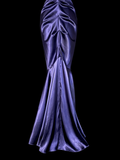 Vintage Classy Mermaid Sweetheart Grape Satin Sleeveless Pleated Long Evening Dress Prom Dresses HZ1214