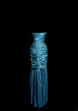 Vintage Classy Mermaid Strapless Blue Satin Sleeveless Pleated Long Evening Dress Prom Dresses HZ1214