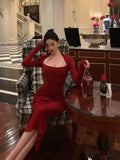 Niulatu Sheath Long Sleeves Red Prom Dresses Sexy Birthday Outfits SD298