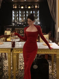 Niulatu Sheath Long Sleeves Red Prom Dresses Sexy Birthday Outfits SD298