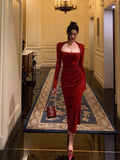 Niulatu Sheath Long Sleeves Red Prom Dresses Sexy Birthday Outfits SD298