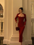 Niulatu Sheath Long Sleeves Red Prom Dresses Sexy Birthday Outfits SD298