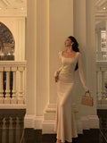 Niulatu Mermaid Square Neckline Long Sleeves Long Prom Dresses Birthday Dress SD299
