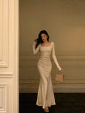 Niulatu Mermaid Square Neckline Long Sleeves Long Prom Dresses Birthday Dress SD299
