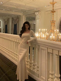 Niulatu Mermaid Square Neckline Long Sleeves Long Prom Dresses Birthday Dress SD299