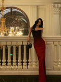 Niulatu Mermaid Strapless Ombre Burgundy Satin Slit Long Prom Dresses Birthday Outfits SD303