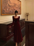 Niulatu A Line Straps Burgundy Velvet Long Sleeves Prom Dresses Birthday Outfits SD304
